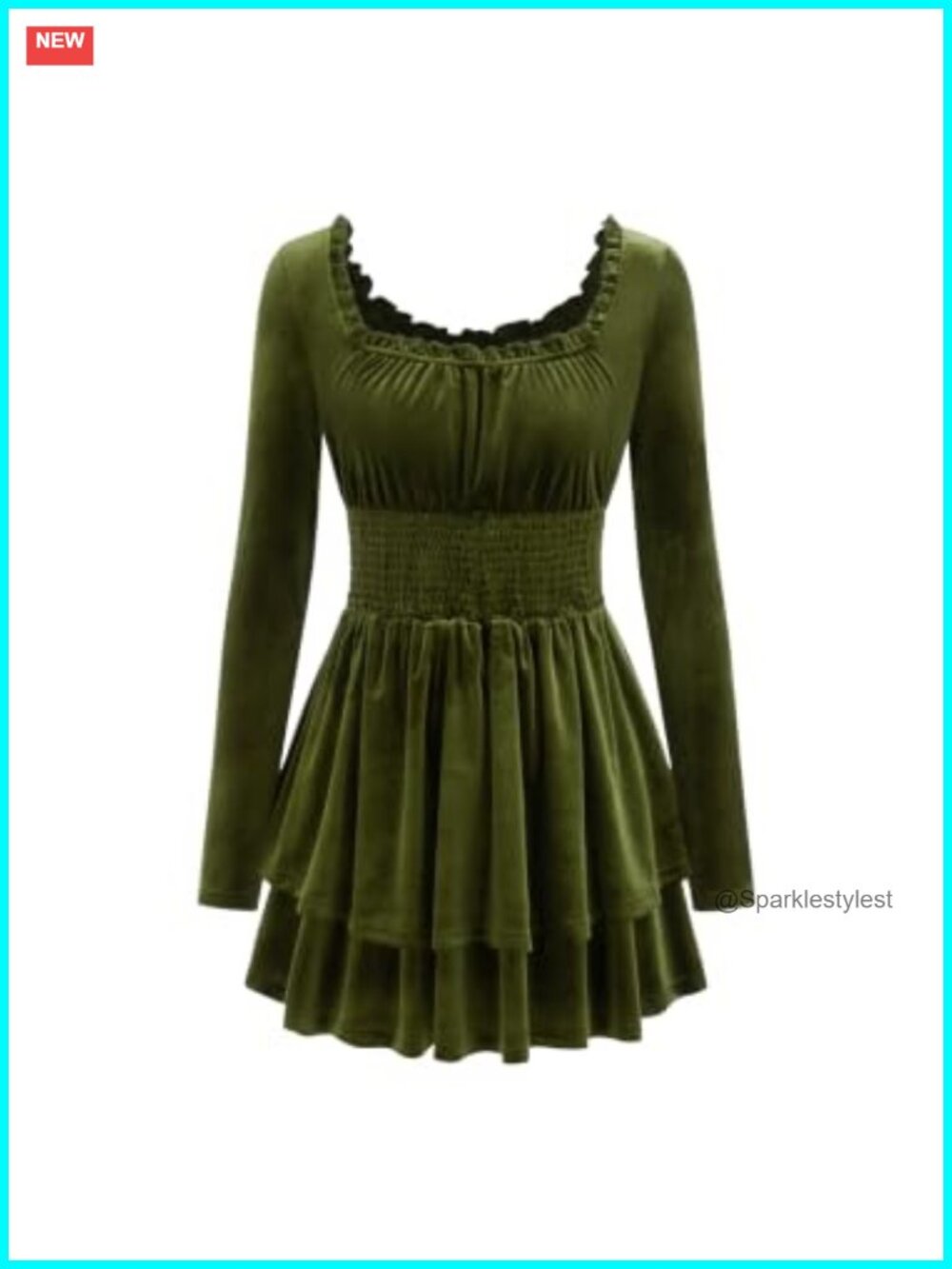 Velvet Smocked Waist Tiered Mini Dress Long Sleeve Casual